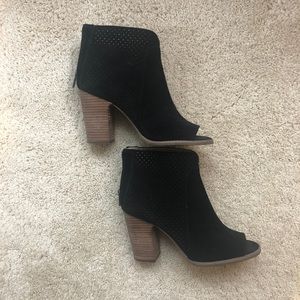 Lucky Brand Black Suede Open Toe Booties